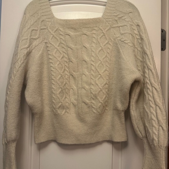 SHEIN - Neutral Cream Cable Knit Cropped Sweater with Cuffed Sleeves - Size M - Picture 5 of 6